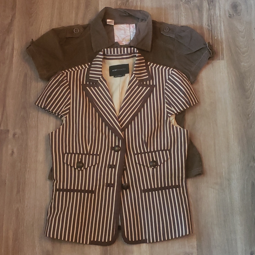 Two brown short sleeve jackets size medium